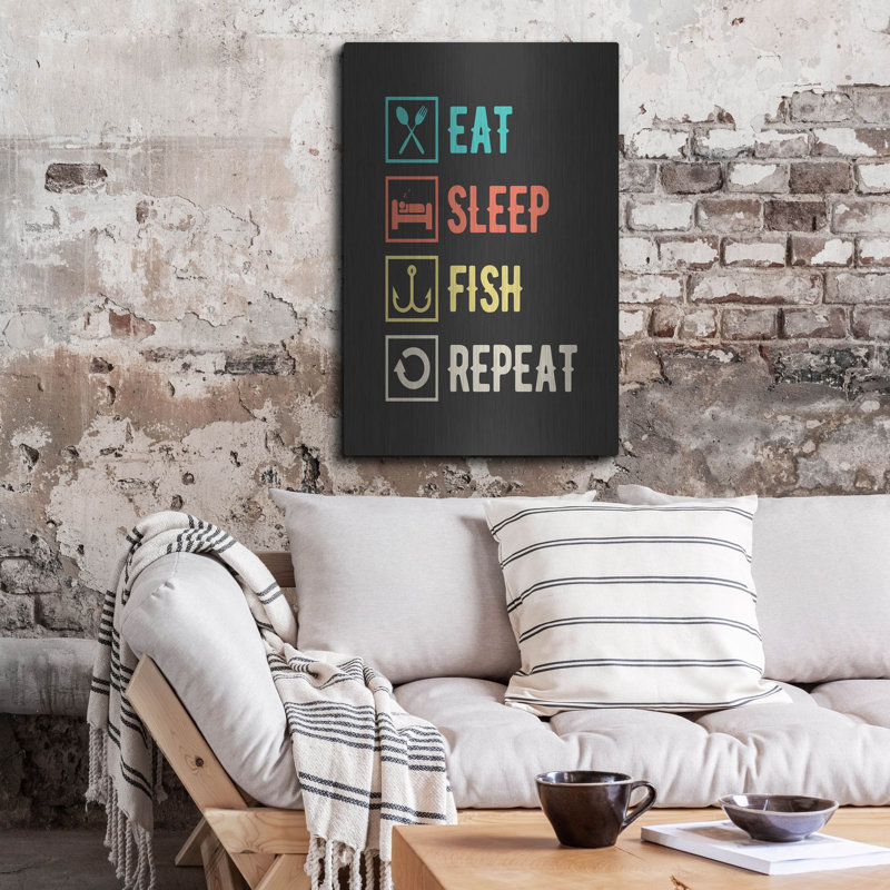Eat Sleep Fish Repeat', Metal Wall Art, 36" H x 24" W