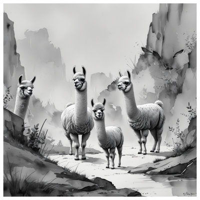 Black White Llamas Illustration Blankets