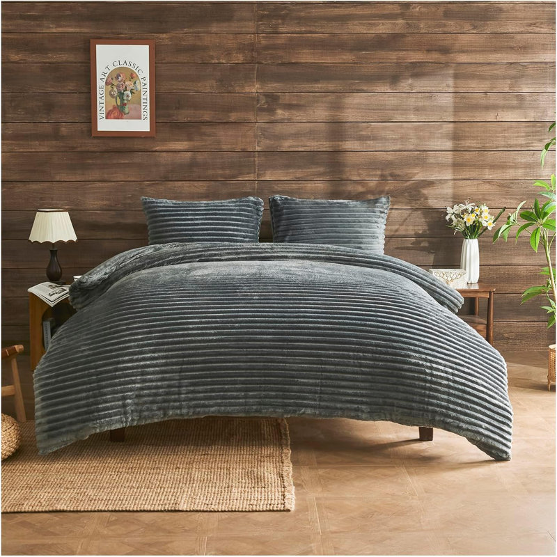 Polyester Solid Colour Duvet Cover Set with Pillowcases Included, Charcoal, Double Duvet Cover + 2 Standard Pillowcases