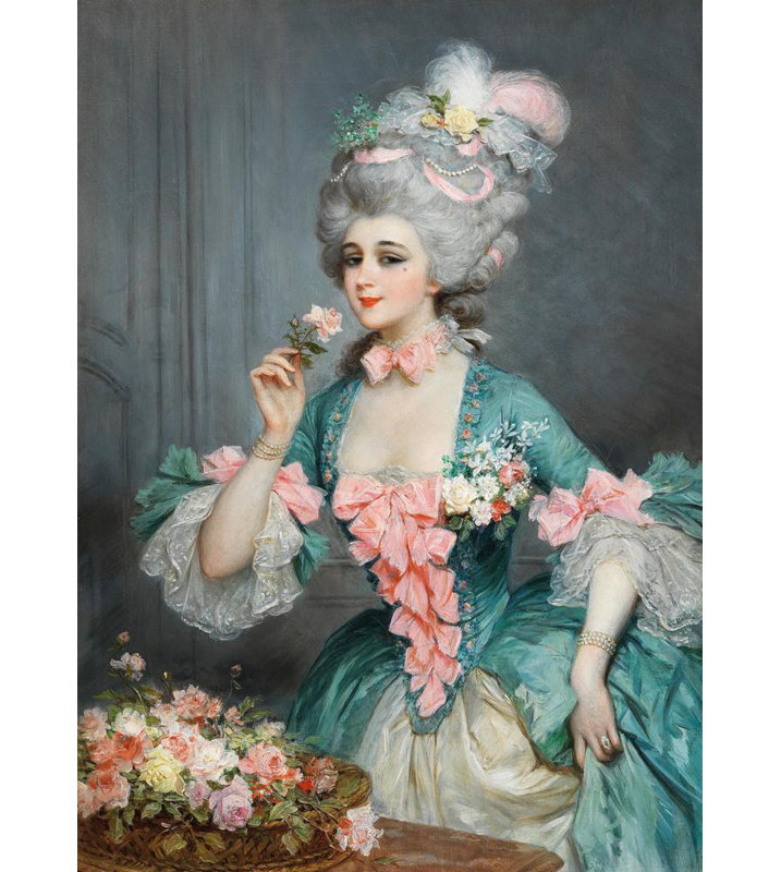 «An Elegant Lady with Roses» par Lucius Rossi - Art mural sur toile tendue avec châssis, H 48 po x l 33 po