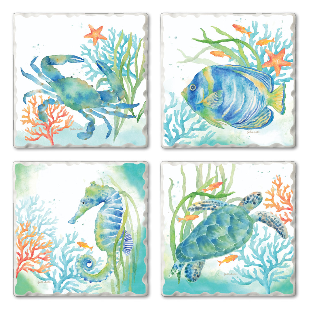 Stoneware Square 4 Piece Coaster Set (Set of 4) Highland Dunes
