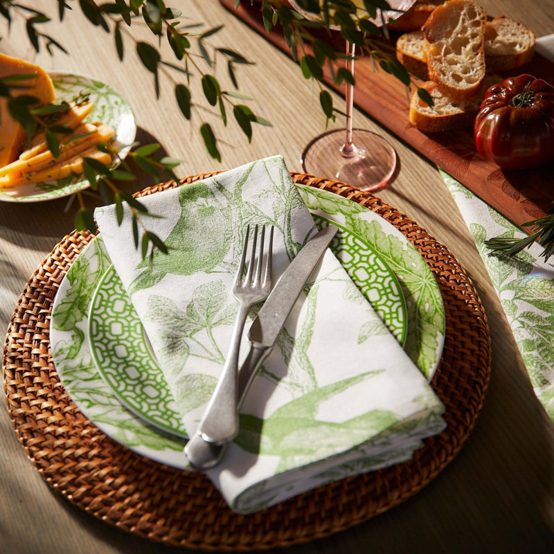 Arbor 100% Cotton Square Napkins, Bright Green/White