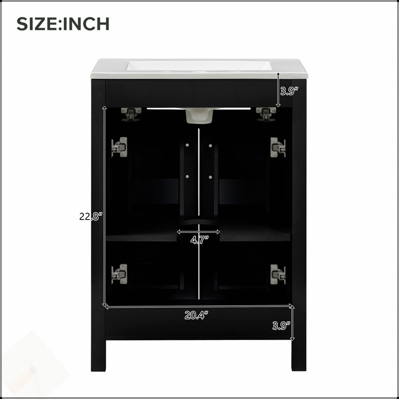 Meuble-lavabo moderne de 48 pouces avec lavabo en céramique, portes à fermeture en douceur, tiroir rabattable, tablettes de porte à double couche, solution de rangement élégante