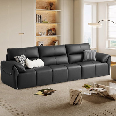 Black Genuine Leather Modular Sofa cushion Fourseat