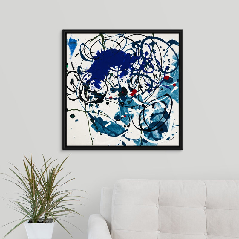 «Get Together II», peinture sur toile, H 25,7 po x l 25,7 po x P 1,75 po, Cadre flottant noir