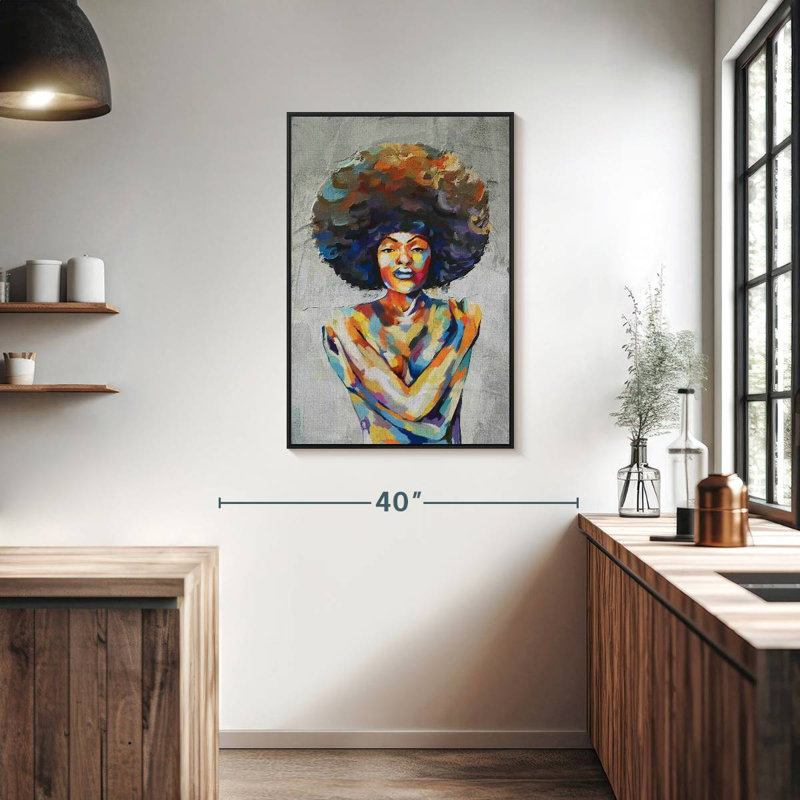 Portrait abstrait, huile, 25 po x 37 po, Cadre flottant noir