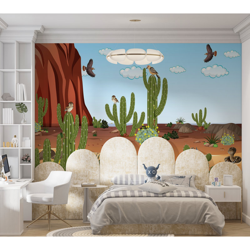 Murale pelez et collez de qualité supérieure - Scène de la faune dans le désert, L 120 po x l 180 po