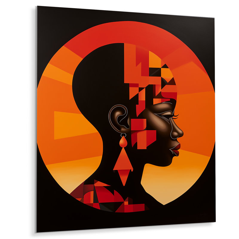Portrait géométrique contemporain déesse nubienne II - art mural africain, Métal métal, H 20 po x l 12 po x P 1 po