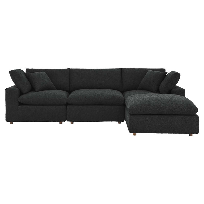 Modway Commix Down Filled Overstuffed Boucle Fabric 4-Piece Sectional Sofa, Black 