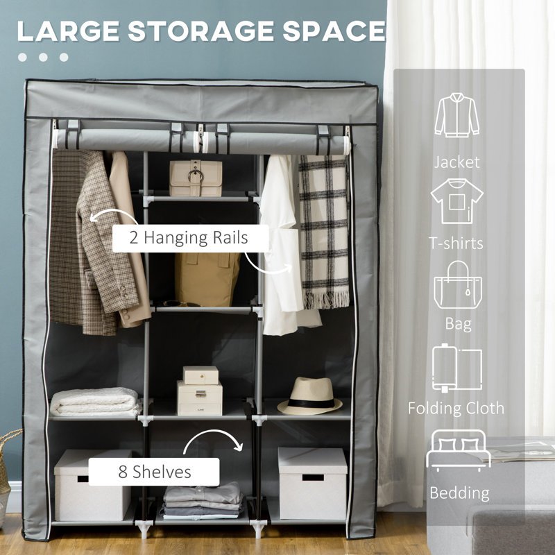 Chittening Fabric Wardrobe with 8 Shelves, Light Grey