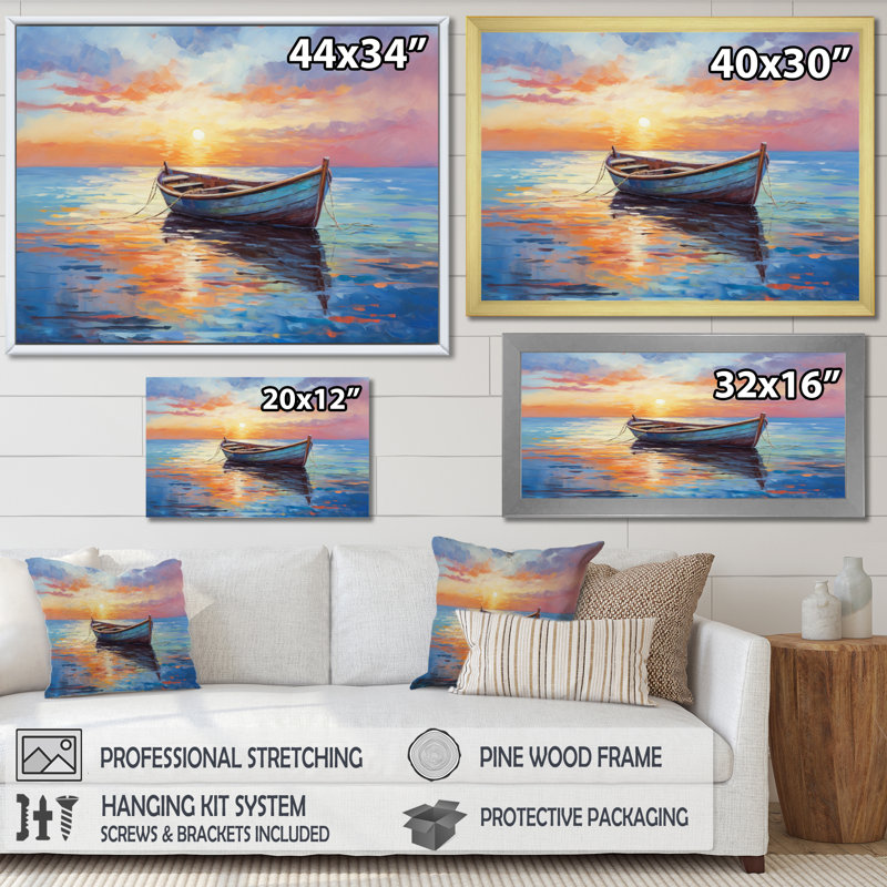 Impression de paysage marin en bateau I - Bateau, Cadre flottant noir, H 34 po x l 44 po x P 1,5 po