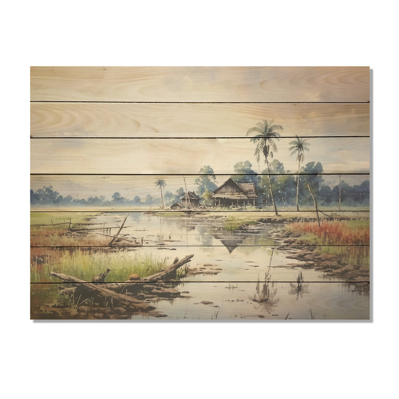 Indonésien sérénité, paysage tranquille - Indonésie sur bois, H 10 po x l 20 po x P 0,78 po