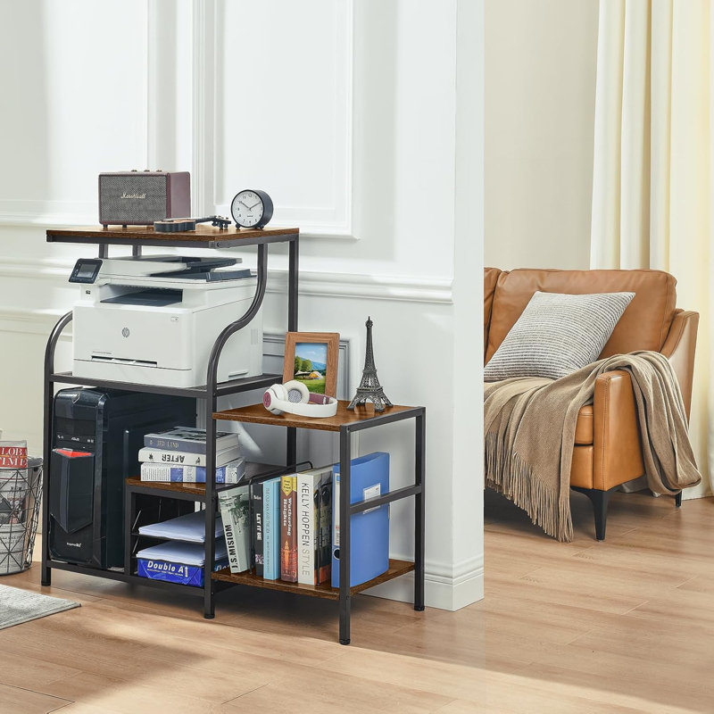 Printer Stand With Storage Shelf, 3-Tier Office Cart For Printer, Scanner, Fax, Books And Files, Space-Saving Home Office Organization Furniture, Sturdy Metal Frame
