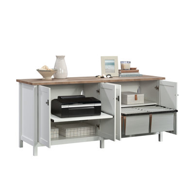 Engineered Wood Coastal Credenza With Multi-Room Storage, White