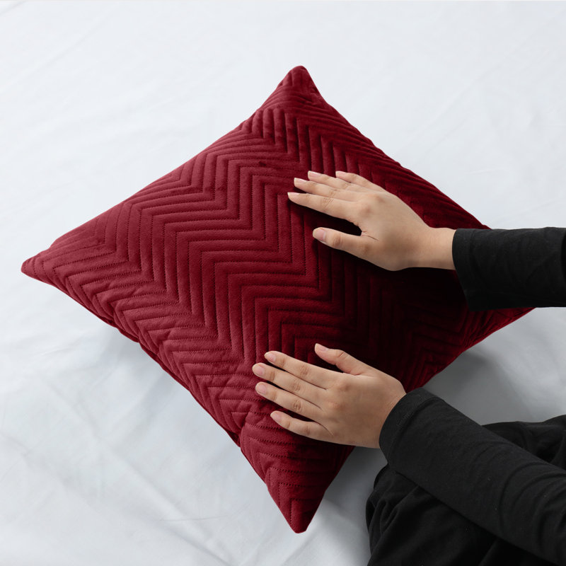 Square Throw Luxury Embossed Pattern Velvet Cushions Protector Set Of 2, Burgundy