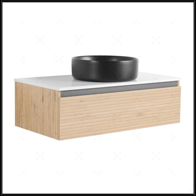 Meuble-lavabo mural 36 po avec lavabo en céramique et tiroir à fermeture en douceur, design élégant et écologique