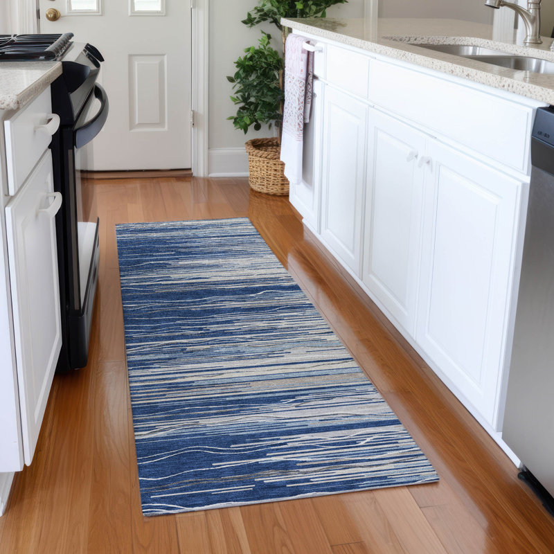 Premium Machine Washable Lyndhurst AMF996 Stripes Rug, Runner 2'3" x 7'6"