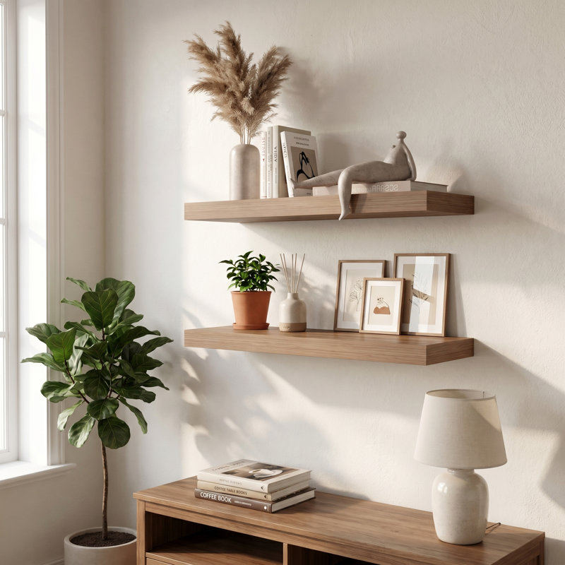 Floating Shelf Dallas, Living Room, Pine, Beige Wood