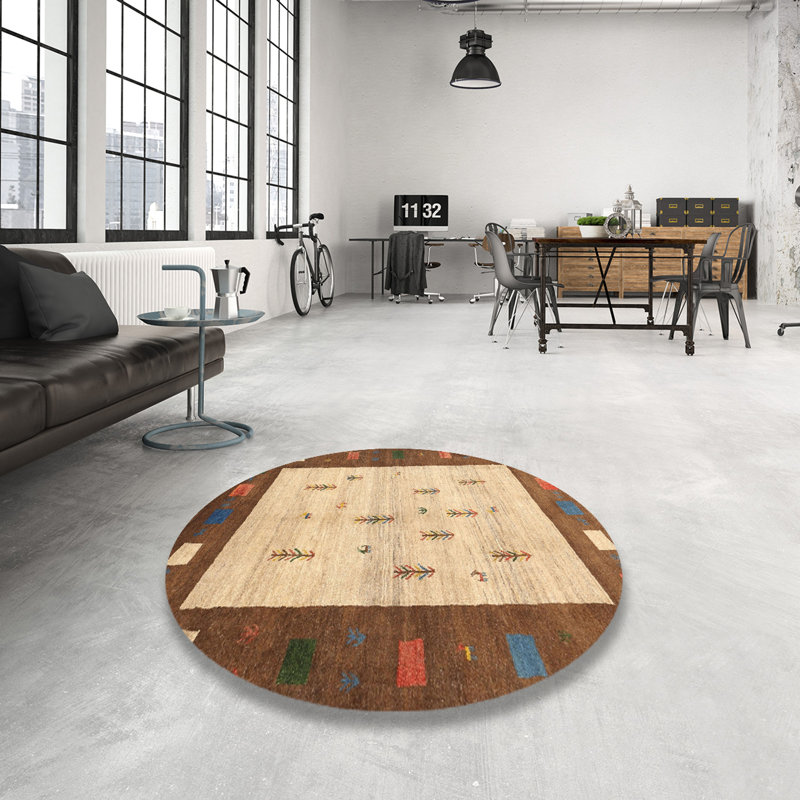 Tapis abstrait beige / rouge / vert Schlitz, Rond 7 pi