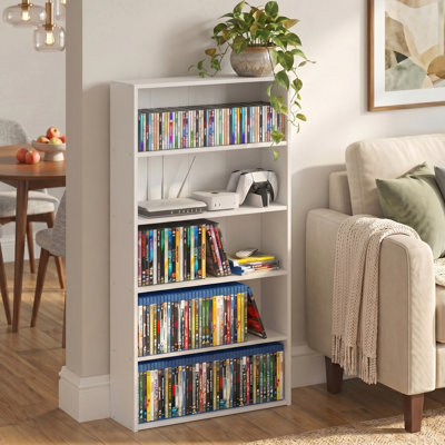 Tablette pour DVD Malbon, support pour CD à 5 niveaux, tablette multimédia avec tablette ouverte, 7 x 24 x 44, pour le salon, la chambre à coucher, le bureau personnel, blanc