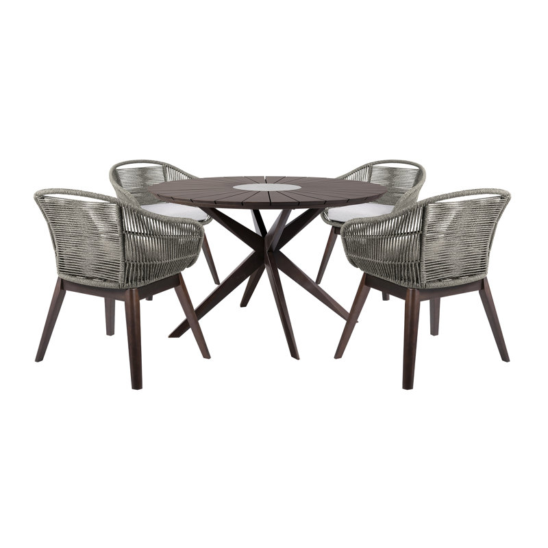 Geniotto 4 - Person Wood Patio Dining Set with Round Table , Cushions Included, Gray