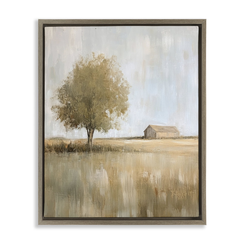 Cadre flottant lointain grange et arbre solitaire, design par Petal Prints Design, H 31 po x l 25 po