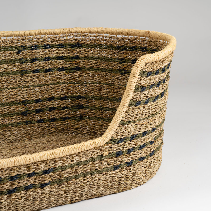 Green & Natural Check Woven Pet Bed with mat, Large (41 - 70 lbs), 29cm H x 78cm W x 48cm D
