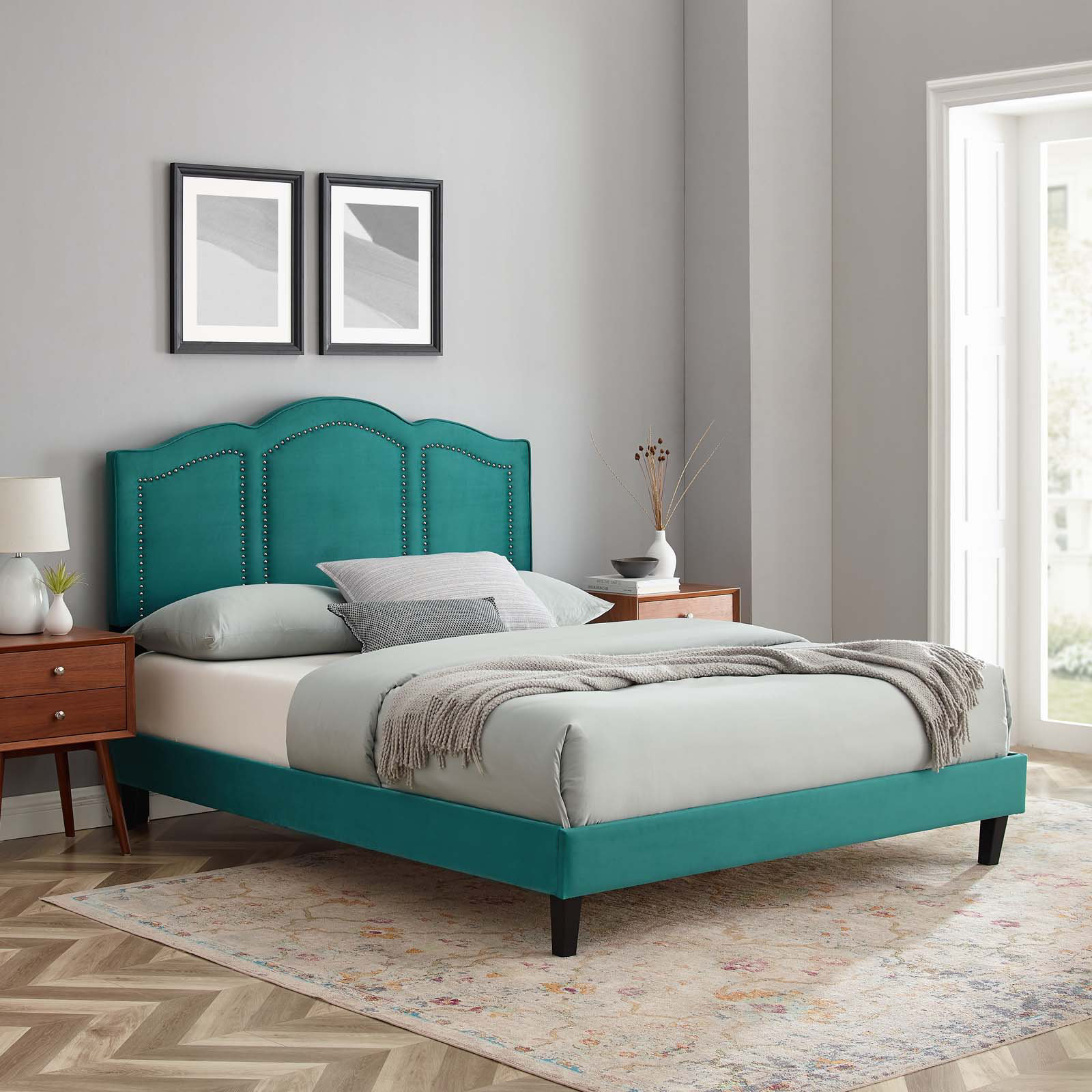 Allyson Queen Size Modern Curved Upholstered Bed Mercury Row Teen Color: Green