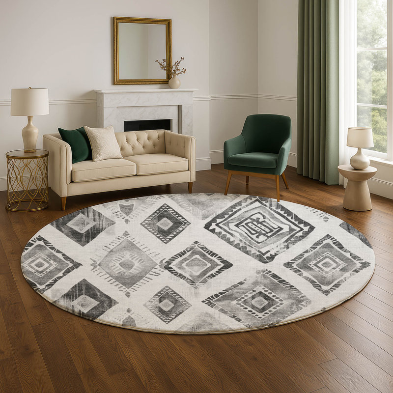 Premium Machine Washable Chelston AMF1861 Aztec Rug, Round 8'