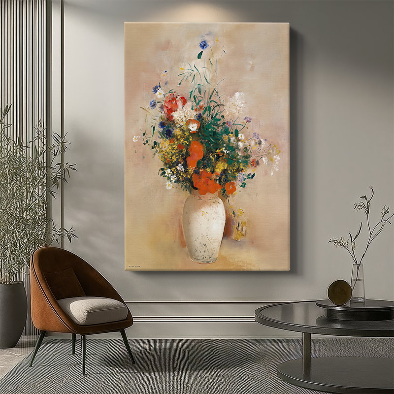 Vase de fleurs sur toile tendue par Odilon Redon, 32 x 48