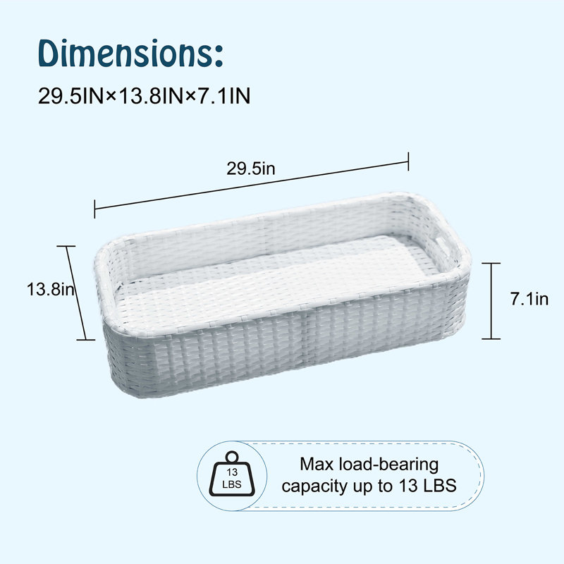 Rectangular Floating Serving Tray, Wicker Pool Floating Tray with Cup Holders, 13 LBS Capacity Floating Drink Holder for Sandbars, Spas, Bath, Pool Parties, White 