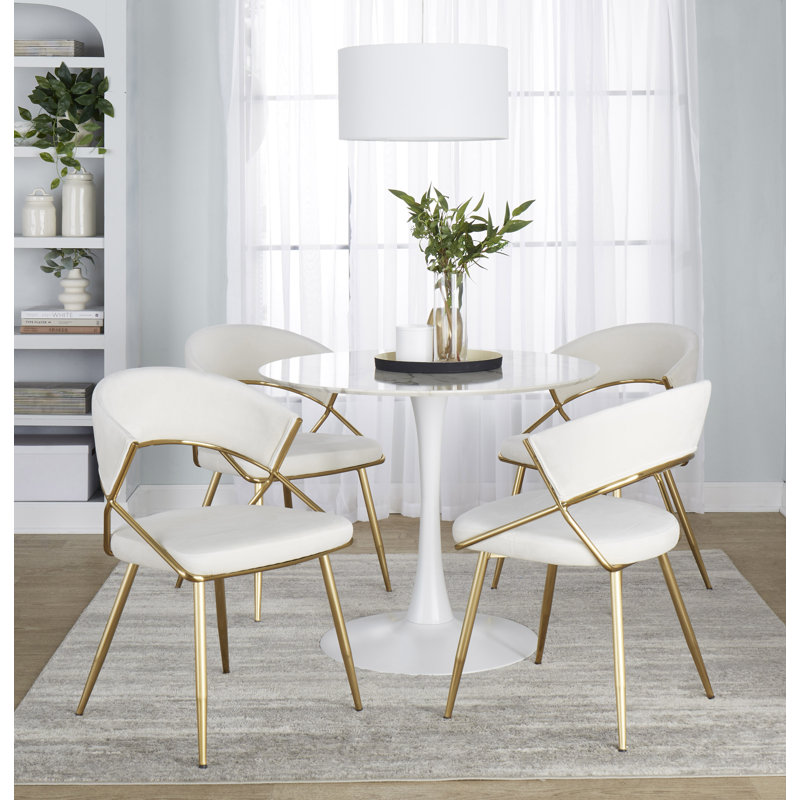 Loehr Velvet Upholstered Side Chairs, Cream