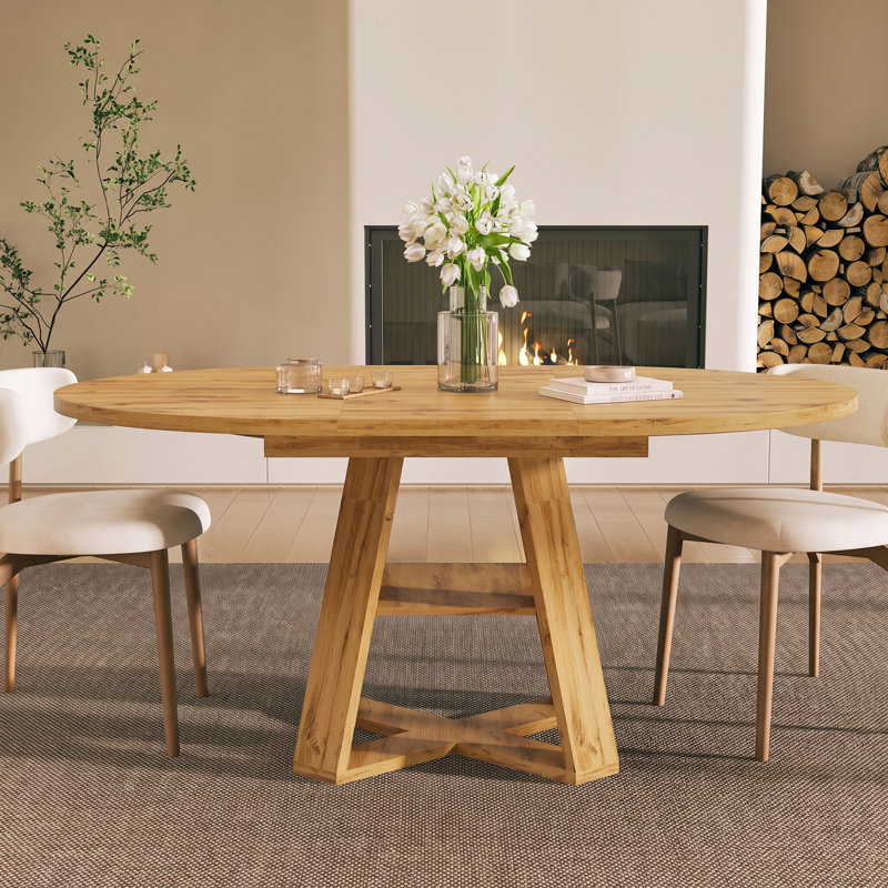 Table de salle à manger ronde extensible de 43,3" à 60" avec rangement dissimulé et piètement en croix, pour 4 à 6 personnes