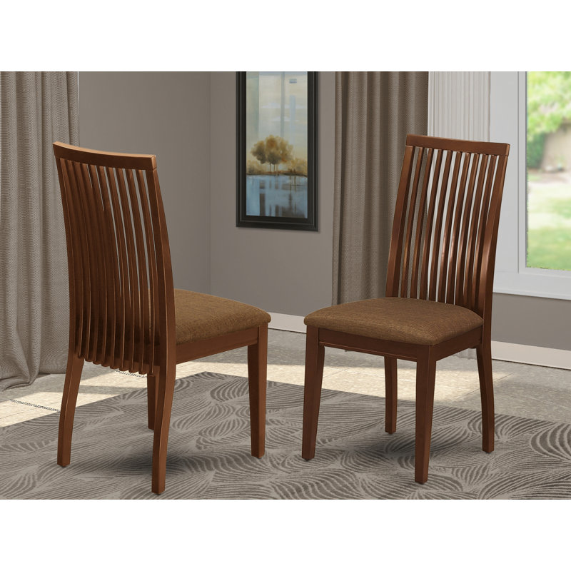 Ipswich Dining Room Chairs - Linen Fabric Upholstered Solid Wood Chairs, Set of 2, Mahogany, Mahogany, Linen Fabric