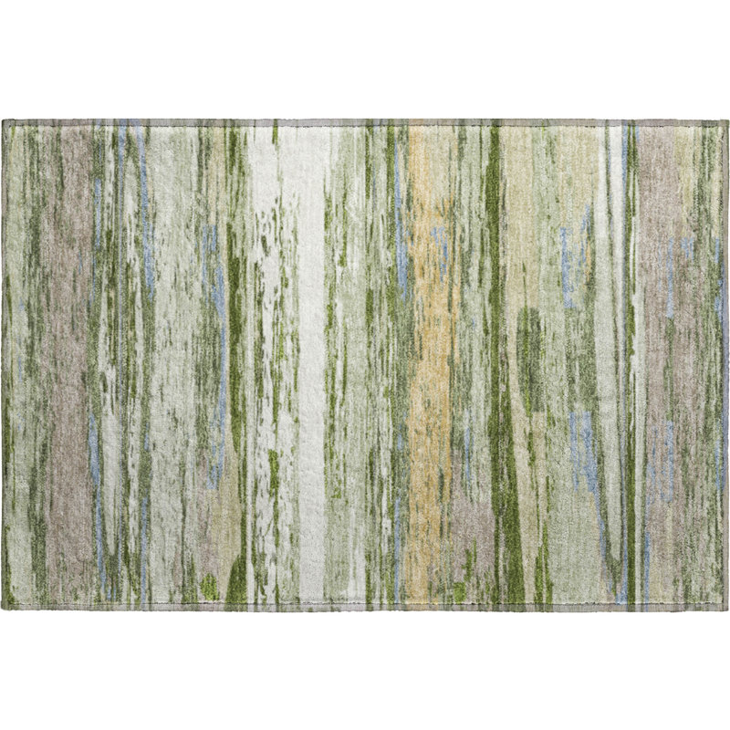 Premium Machine Washable Mayfield AMF2287 Striped Rug, 1'8" x 2'6", Aloe