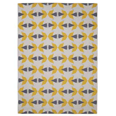 Kivett Midcentury Ivory and Yellow Indoor Outdoor Machine Washable Rug