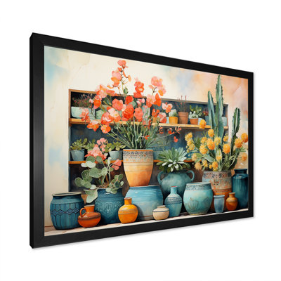 «Blue floral Watercolor Pottery I», reproduction d'art sur toile Boho Pottery