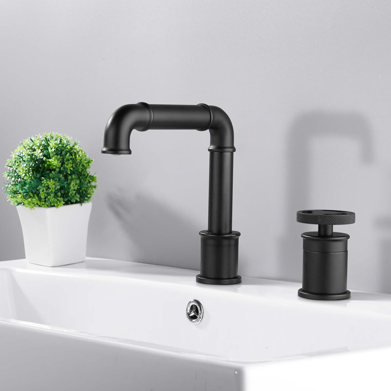Robinet de salle de bain central à deux trous et poignée simple, Noir mat