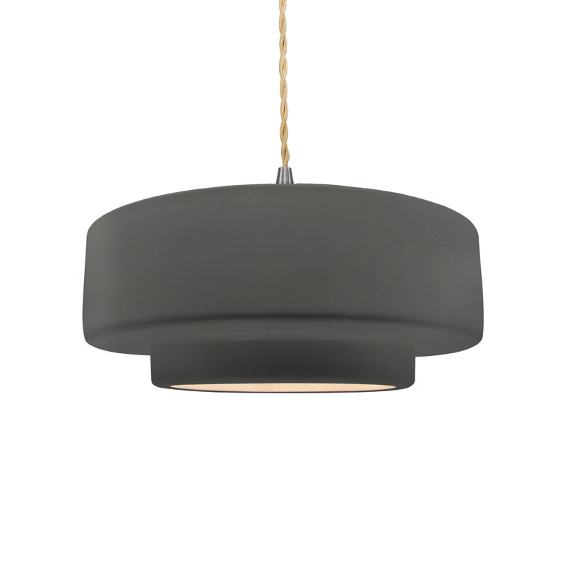 Luminaire suspendu tambour 1 lumière Gela, H 5,25 po x l 14,5 po x P 14,5 po, Gris brillant, Nickel brossé