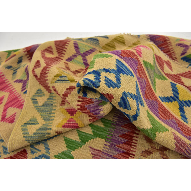 Tapis en laine rouge/beige 3 pi x 6 pi 7 po one-of-kind-noué la main Lorain