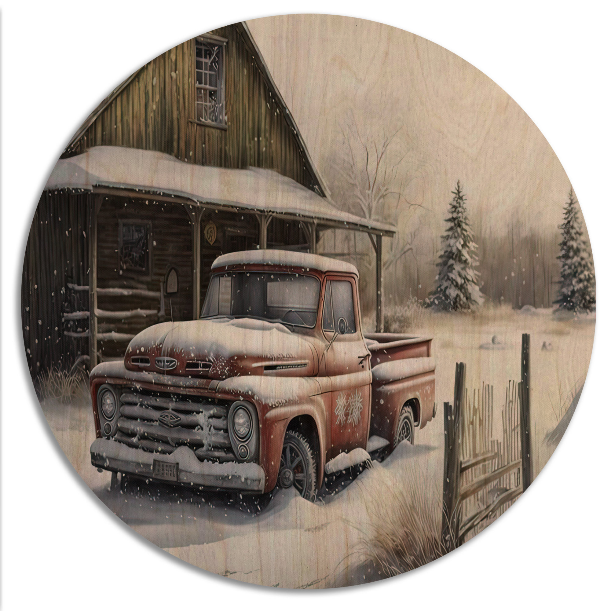 Rosalind Wheeler Old Truck At The Barn In Winter I On Wood Print Wayfair