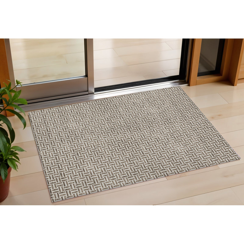 Tapis intérieur / extérieur beige et géométrique lavable 3 pi x 5 pi