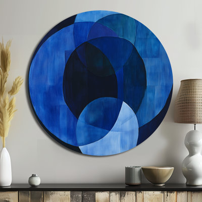 Cercles bleus superposés - Décoration murale ronde géométrique en métal