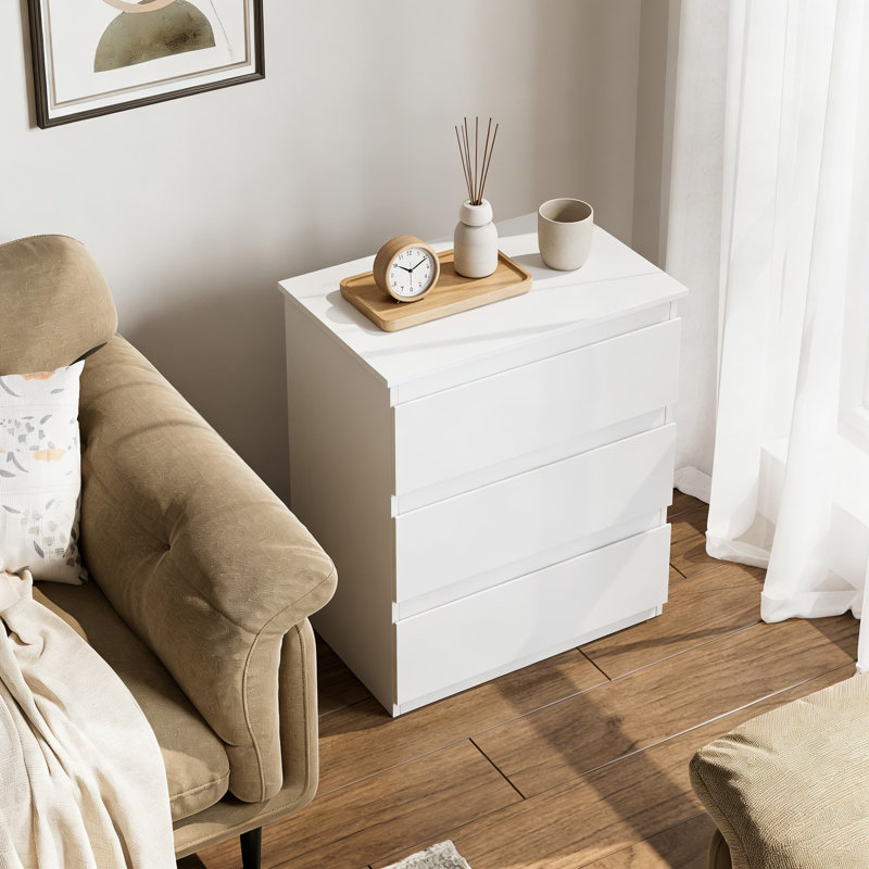 Table de chevet à 3 tiroirs avec rangement, table de chevet blanche moderne pour la chambre à coucher, armoire de table d'appoint multifonctionnelle pour le bureau à domicile, le salon ou le vestiaire