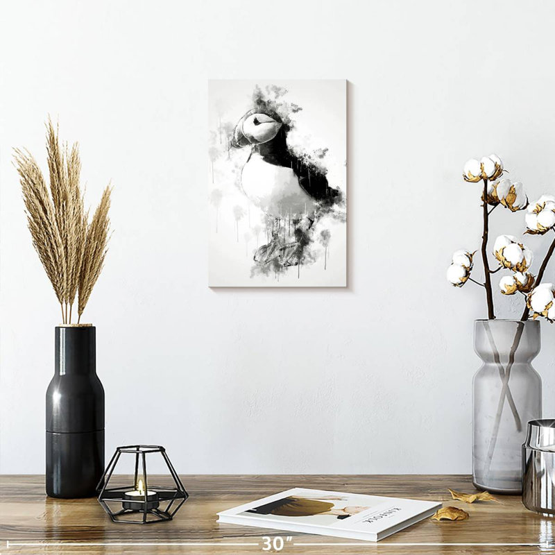 Brampt Puffin Bird Black And White, 12" H x 8" W