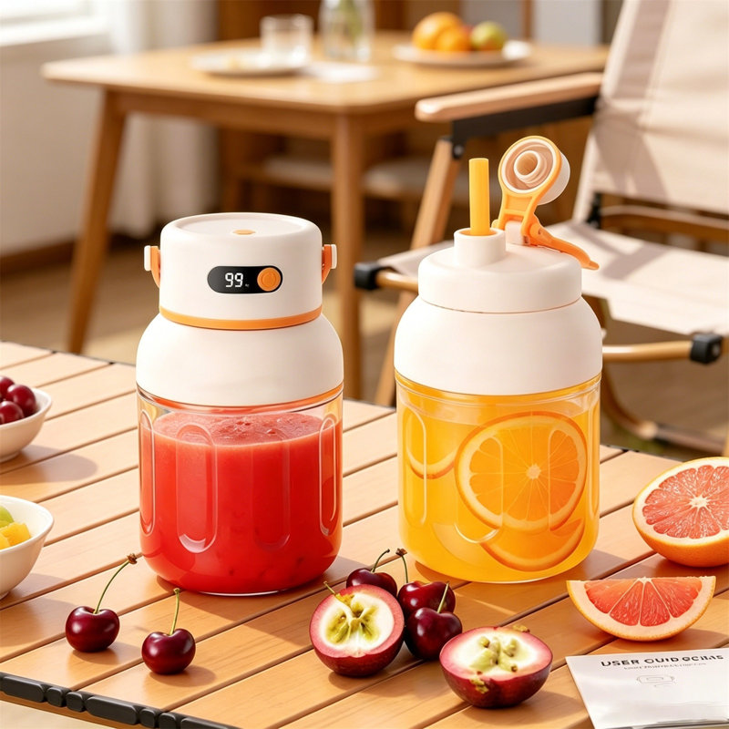 Portable  Juicer Cup USB-C Rechargeable Shakes Travel Juicer Bottle With  Leakproof Lids Straw And Digital Display, C