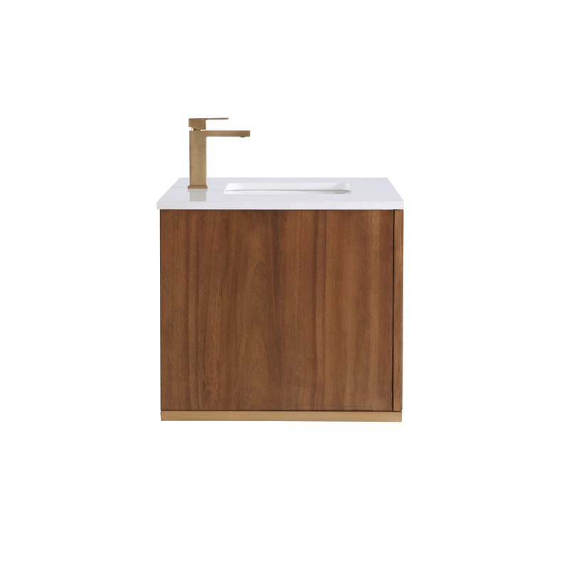 Terra 36'' W Single Vanity, Calacatta Quartz/Widespread Faucet Mount, Walnut, Satin Brass