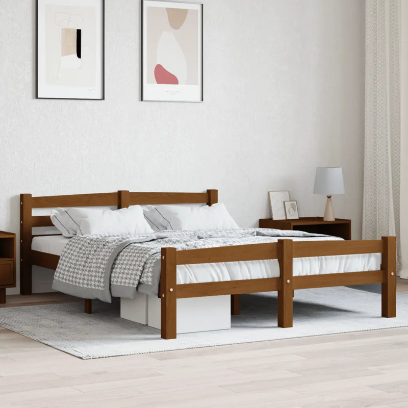 Beeman Solid Wood Bed, European Double (140 x 200cm), Honey Brown