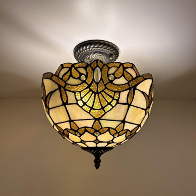 Plafonnier en verre coloré de style baroque Tiffany avec ampoules DEL incluses: l 12 po x P 12 po x H 12 po