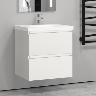 Glossy Vanity Unit,Wall Mounted,Detachable,Soft Close,Two-Drawer+Basin